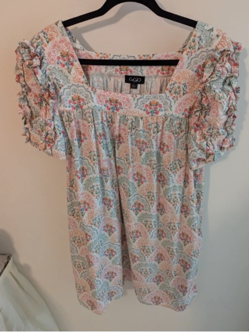 Gucci Pastel Pink & Mint Floral Ruffle-Sleeve Blouse